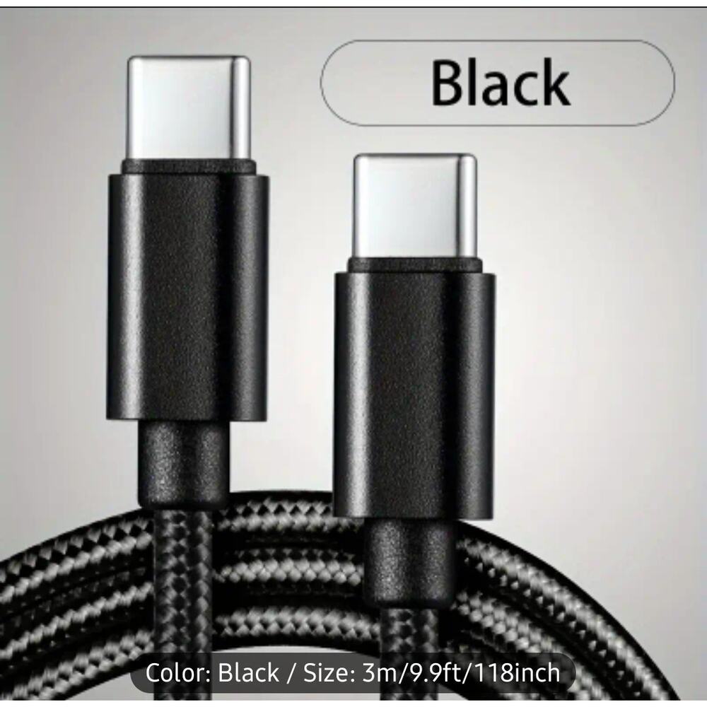 New Black Nylon 50-80W Fast Charging Type C to Type C Transfer Charging Cable